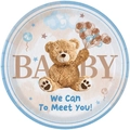 Teddy bear party paper plate for baby shower decorations in light blue and beige - Paper / Baby Round Paper Plate / 7"