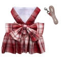 Harnais pour animaux style uniforme JK à carreaux rouges avec laisse et maille filet - XS / Ensemble Robe Rouge Vin