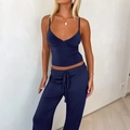 Dunkelblaues Yoga-Sportset für Damen mit Trägertop und Kordelzug-Hose im Set - S / Marineblau