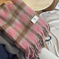 Thick pink and brown plaid cashmere-like scarf with tassels for winter warmth - Pink Plaid