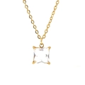 Detailed close-up of 18K gold stainless steel chain with square zircon pendant and four-prong setting - White