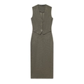 Chic sage green V-neck sleeveless buttoned midi dress suit in premium knit fabric - S / Gray