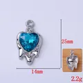 Lustrous lake blue heart pendant with melting metal frame for DIY jewelry making - Lake Blue Rose