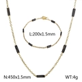 Gold chain jewelry set with black cylindrical beads including necklace and bracelet - Gold (Black Beads)