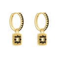 Golden hoop earrings with rectangular pendant and black zircon stones in a sleek design - Black