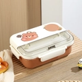 Portapranzo portatile a tre scomparti con orsetto dei cartoni e forchetta integrata - 900ml / Interno in Acciaio Inossidabile 304/3 Scomparti / Orso Bruno (Caffè/Panna)