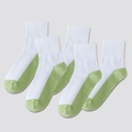 Five pairs of kids' white and green contrast cotton crew socks in a fan-shaped layout - Green Contrast (Pack of 5)