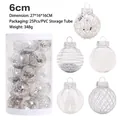 Set of 25 silver and white Christmas ball ornaments with mixed textures in a storage tub - 6CM Silver White Series (25Pcs PVC Tube)