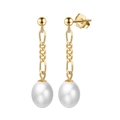 S925 sterling silver drop earrings with natural white freshwater pearls in gold finish - GPE80-14K Oval Pearl Fine Chain Drop / Gold