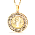 Collar Árbol de la Vida dorado con colgante de círculo de strass en cadena elegante - Colgante Árbol de la Vida de Doble Fila de Diamantes Oro (KP44606-K)