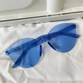 Polygonal cat-eye rimless sunglasses with blue dopamine jelly finish for women - One-piece Oval Light Blue Jelly