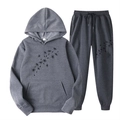 Survêtement en polaire gris foncé avec capuche et motif pissenlit noir unisexe - S / Haut Et Bas / Gris Foncé (Style 5)