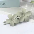Pale bean green double flower hair clip with a matte finish and U-shaped design - Grey Green
