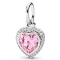 Silver heart pendant charm with pink gemstone and rhinestone detail for bracelets - Pink/Silver