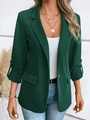 Close-up of deep green blazer features with notched lapels and buttoned cuffs - S / Green