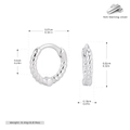 Detail showing S925 sterling silver twisted hoop earring dimensions and certification - Inner Diameter 6mm / Platinum Plated