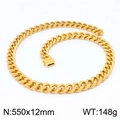 Collier gourmette NK en acier inoxydable doré 550x12mm 148g au fini poli brillant - Collier Doré 550x12mm