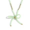 Handmade beaded necklace with light green frosted beads and golden metal bow charm - Light Green Jade Style