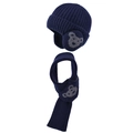 Set invernale neonato blu scuro con cappello e sciarpa in maglia e motivi orso - Blu Notte