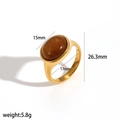 Vintage 18k vergulde roestvrijstalen ring met bruine steen en maatspecificaties hierop - Ovale Bruine Edelsteen Stijl (TR4482-7)
