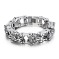 Pulsera de cadena motera con cabeza de lobo de acero inoxidable plateado para hombre - Color Acero (KB152384-KFC)