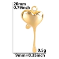 Guía de medidas del colgante de corazón dorado con 20mm de alto y 9mm de ancho - Solo colgante / Dorado