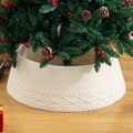 Cable-knit ivory Christmas tree collar with elegant textured pattern for base decoration - Knitted Striped Tree Collar (Beige) / 40*60*20
