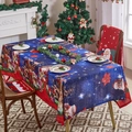 Mantel navideño con Papá Noel y estrellas sobre fondo azul oscuro para mesa de comedor - Papá Noel azul