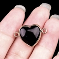 Golden heart connector charm with black semi-precious stone inlay on fingers - Obsidian Double Hole (Gold)