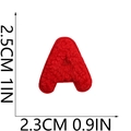 Detailed size view of red chenille letter A embroidery patch with plush texture - Letter-A