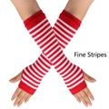 Long fingerless knit gloves with red and white fine stripes and elastic cuffs - One Size / Red & White Thin Stripes