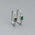 S925 sterling silver U-shaped earrings featuring rectangle emerald green zircon stones - 925 Silver / Platinum (Green Zirconia)