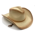 Straw cowboy hat with beige gradient rolled brim and adjustable chin strap - Adult Size / Beige with Brown Gradient Edge Style (3#)