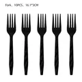 Set of 10 black plastic motorcycle party forks with diamond texture and ergonomic handle - 10PCS Forks