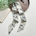 Silk twilly scarf with ink bamboo pattern and red seal print for hair or bag accessories - Turquoise Bamboo Forest