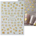 3D gold floral nail stickers with love letters and petals, model STZ-X043 for manicure - STZ-X043 Gold 3D Flowers