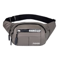 Riñonera gris impermeable para hombre con correa ajustable y dos bolsillos con cremallera - Dorado