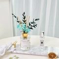Blue dried flower reed diffuser set with 30ml spray on elegant marble tray - Wild Bluebell