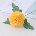 Single stem artificial yellow pompon chrysanthemum with green leaves for home decor - Yellow
