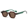 Vintage polygon sunglasses with brown frames and contrasting green transparent temples - Tea Frame Green Temples Black Grey Lens