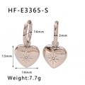 Detailed size specifications of silver heart hoop earrings with zircon star engraving - Silver Starburst Zirconia Heart (HF-E3365-S)