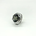 Vintage silver finger watch ring with an oval dark gemstone and adjustable metal band - Black
