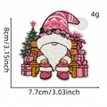 Pink Christmas gnome embroidery patch with star tree and gift boxes 8cm x 7.7cm size - 22# Gnome