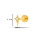 Clou d'oreille étoile en titane doré à dos plat avec zircon, taille 0,58cm par 0,41cm - 590-4# Étoile à Quatre Branches Dorée