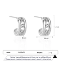 Silver geometric C-shape hoop earrings with inlaid zircons weighing 2.6g - C-Shape Zirconia Stud Earrings - Silver (EP5612)