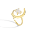Bague ouverte croissant de lune dorée avec pierre naturelle blanche pour femme - Taille 7 (Réglable) / Lune Dorée Pierre Naturelle Blanche