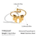 Verstellbarer goldener Schmetterlingsring aus wasserfestem Edelstahl Schmuck - Minimalistischer Schleifenstil (YYR023187)