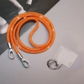 Orange rhinestone mesh crossbody phone lanyard with silver metal hooks and clear patch - Crossbody Style [Orange] Mesh Rhinestone Lanyard + Silver Round Buckle + Semi-Transparent Patch