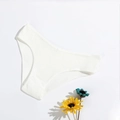 Close-up of white ribbed cotton fabric texture on women's breathable low-rise panties - XXL(34) / White