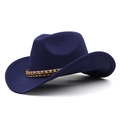 Detailed view of dark blue cowboy wool felt hat with woven bead band decoration - M (56-58cm) Adjustable / 06 Navy Blue